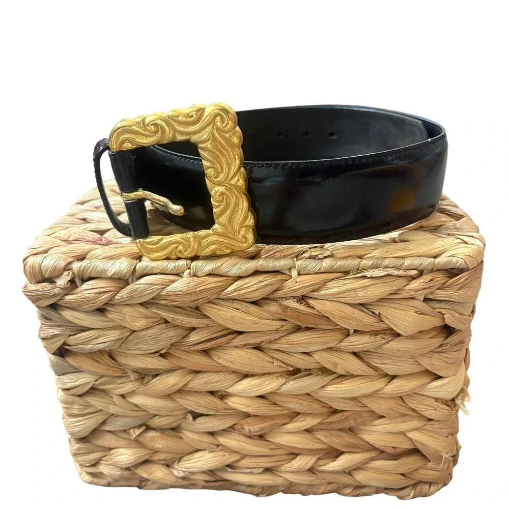 Bonwit Teller designer Leather Belt Gold Buckle‎ Patent Leather Kids Size M